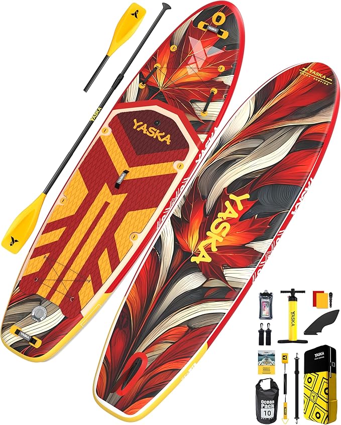 YASKA Inflatable Stand Up Paddle Board - 11ft Extra Wide Paddleboard with Premium SUP Board Accessories,Camera Mount,Non-Slip EVA Deck,5 Handles,Youth/Adult-StrideForce Fitness