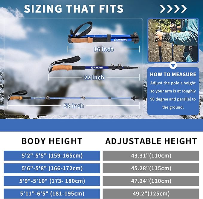 Aihoye Trekking Hiking Poles - 2 Pack Adjustable Walking Sticks, Collapsible Lightweight Aluminum 7075, Hiking Sticks with Quick Flip-Lock and Comfortable Cork Grips-StrideForce Fitness