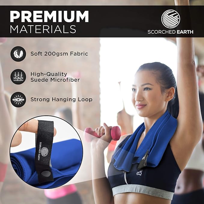 ScorchedEarth Microfiber Travel & Sports Towel Set - Quick Dry, Super Absorbent, Compact, Lightweight - for Camping, Backpacking, Hiking, Beach, Yoga, Swimming - Includes 2 Sizes + Carrying Bag & Clip-StrideForce Fitness