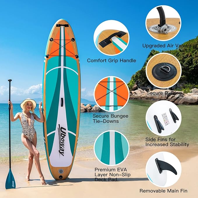 Inflatable Stand Up Paddle Board: Uboway Inflatable Kayak Paddle Board with Premium SUP Accessories, Non-Slip Comfort Deck with Backpack, Bonus Dry Bag & Hand Pump, Sup Board for Yoga Fishing Surf-StrideForce Fitness