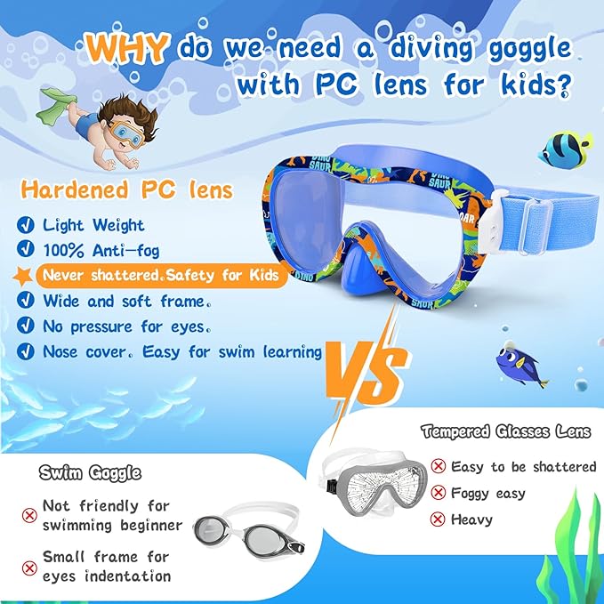 Kids Swim Goggles with Nose Cover, 180° Panoramic Snorkel Mask with Anti-Fog & Anti-Leak Design, Comfort Fabric Strap UV Protection Lens for Boys Girls Ages 3-15-StrideForce Fitness