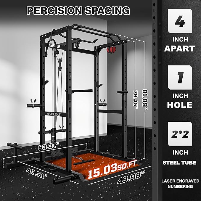 S21 Power Cage, Multi-Function Power Rack with Adjustable Cable Crossover System, 2000LBS Squat Rack for Home Gym with More Training Attachments-StrideForce Fitness