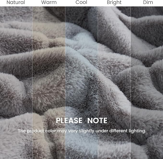 Cozy Bliss Faux Fur Throw Blanket for Couch, Cozy Warm Plush Striped Blanket for Sofa Bedroom Living Room, 90 * 90 Inches Grey-StrideForce Fitness