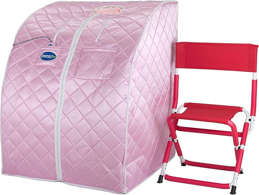 Durasage Personal Ultra Low EMF Portable Infrared Sauna Spa for Home – Detox, Relaxation, 30-Min Timer, Handheld Remote, Heated Footpad, and Chair (Light Pink)-StrideForce Fitness