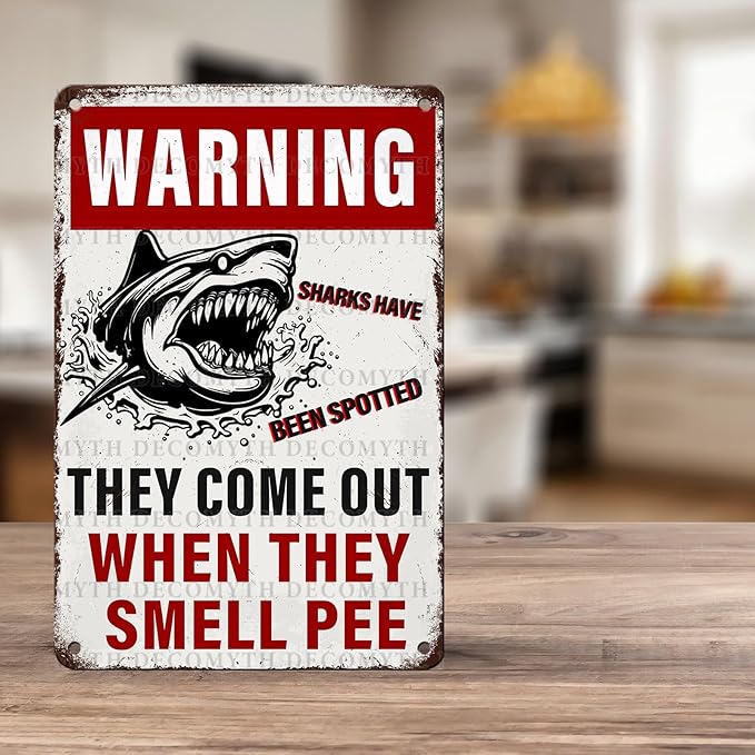 Funny Warning Sharks Have Been Spotted in This Pool They Come Out When They Smell Pee Tin Sign for Swimming Pool Beach Water Park Decor Outdoor 12 * 8inch-StrideForce Fitness