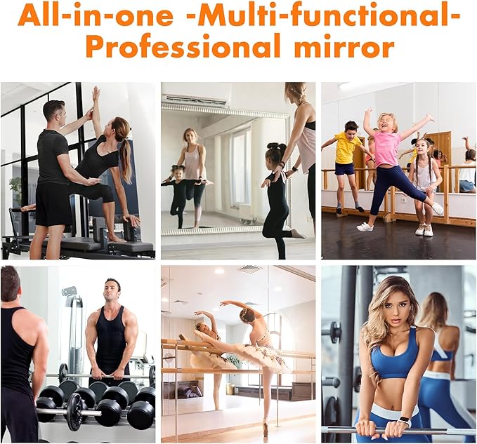 Hasipu Home Gym Mirror 48" L x 24" W - 4PCS Large Full Body Mirror for Yoga, Wall-Mounted Mirrors for Fitness, Garage, Dance Studio, 0.16in Tempered Glass Frameless-StrideForce Fitness