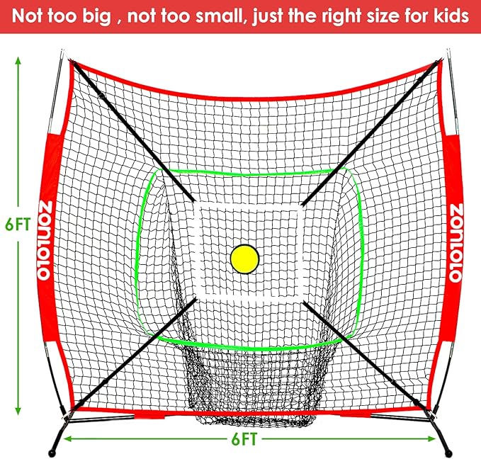 6x6ft Portable Baseball & Softball Net for Hitting and Pitching, with Sturdy Bow Frame and Carry Bag, Special Circular Target and Strike Zone for Accurate Throwing Practice, Great for Kids-StrideForce Fitness