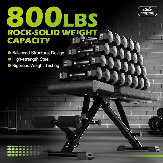 FLYBIRD Weight Bench, Adjustable Strength Training Bench for Full Body Workout with Fast Folding-New Version-StrideForce Fitness