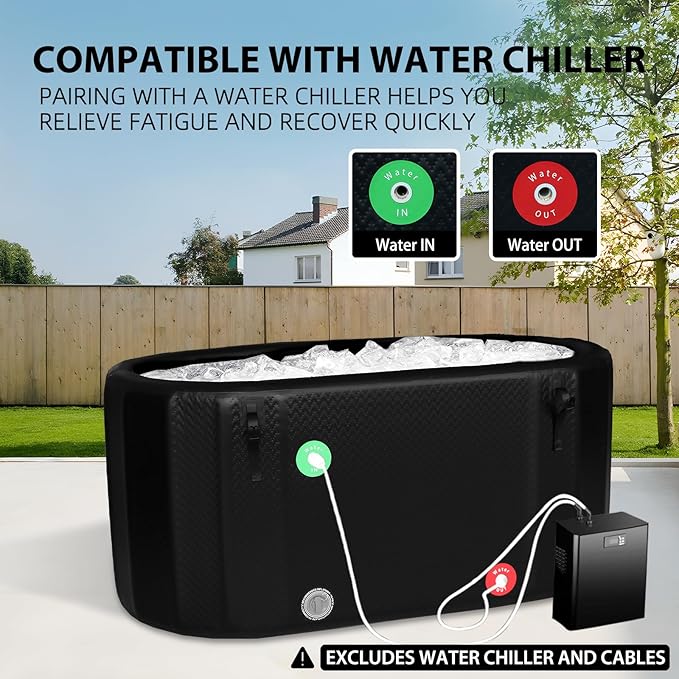 Ice Bath Tub,Inflatable Cold Plunge Tub, Water Chiller Compatible, 237.8Gallon Portable Ice Plunge Tub for Athletes, Adult Ice Bath Enthusiasts (Classic Black-Pro)-StrideForce Fitness