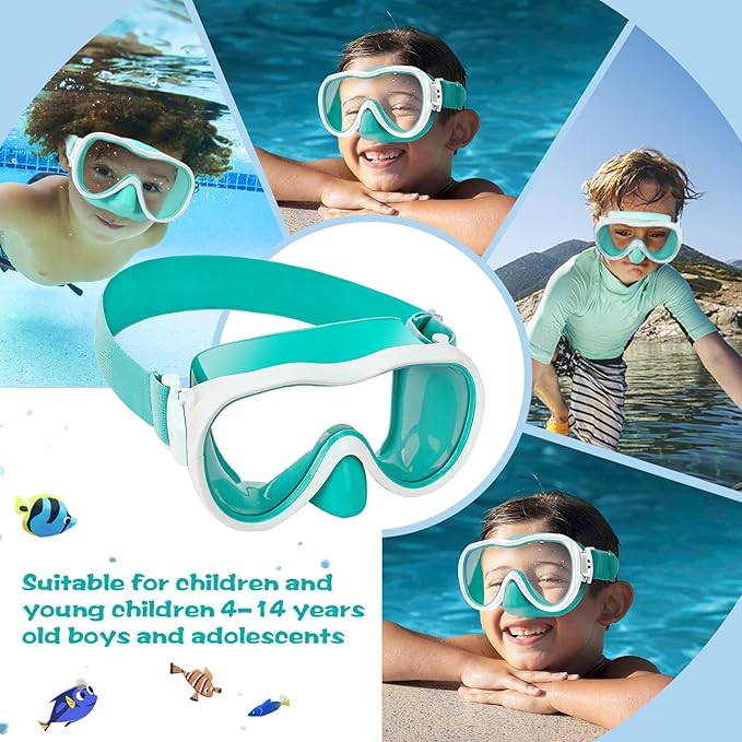 Kids Swim Goggles 180° Snorkel Diving Mask with Nose Cover, Anti-Fog Kids Swimming Goggles with Elastic Fabric Strap for Kids Boys Girls-StrideForce Fitness