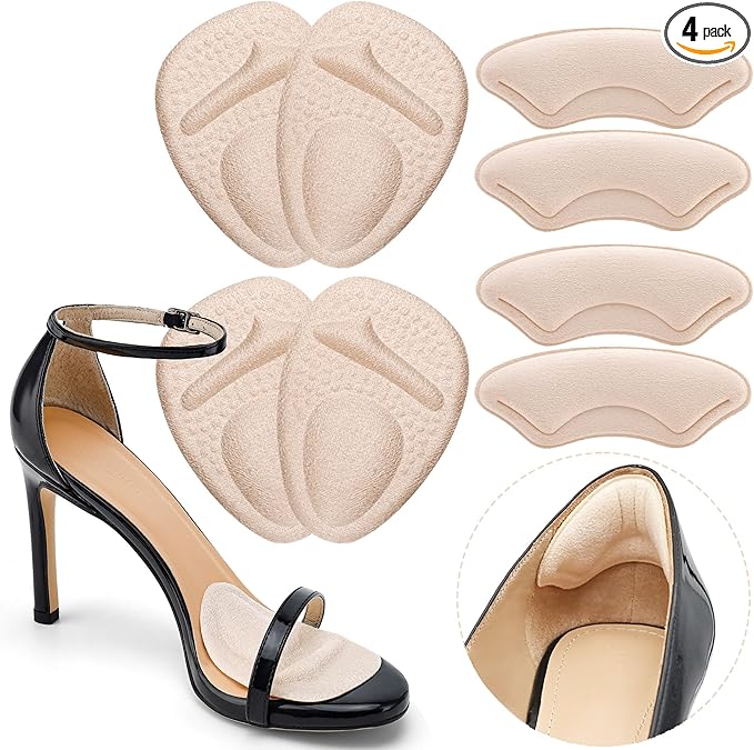 Heel Cushion Pads, Metatarsal Pads for Women, Ball of Foot Cushions, Liners for Pain Relief, Prevent Blisters Friction, Shoe Inserts for Loose Shoes to Make Fit Tighter (4 Pairs)-StrideForce Fitness