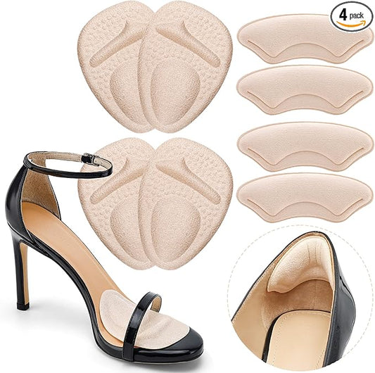 Heel Cushion Pads, Metatarsal Pads for Women, Ball of Foot Cushions, Liners for Pain Relief, Prevent Blisters Friction, Shoe Inserts for Loose Shoes to Make Fit Tighter (4 Pairs)-StrideForce Fitness