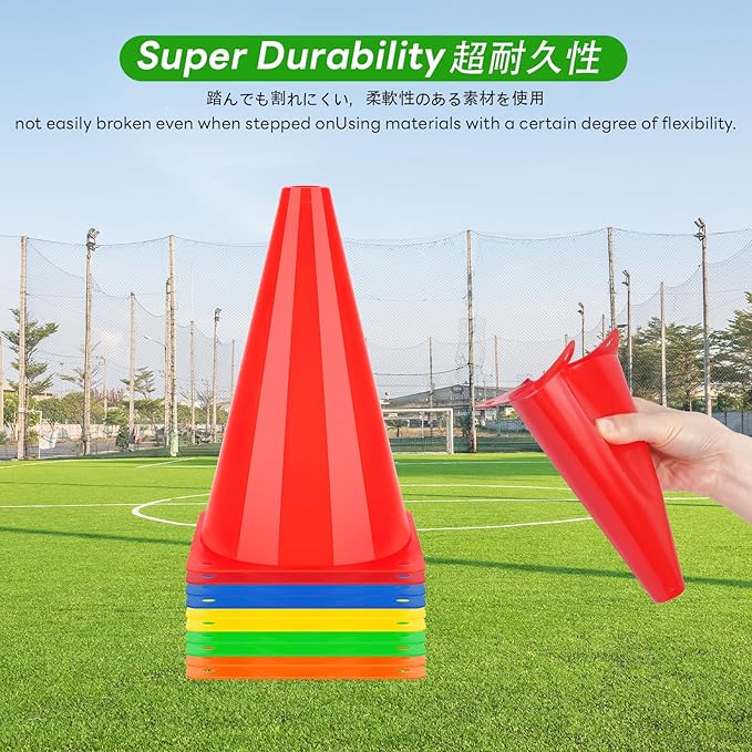 BiAnYC 7 Inch Plastic Sport Training Traffic Cones- Set of 10 Pcs/25 Pcs, 5 Colors(Orange/Yellow/Red/Blue/Green)-StrideForce Fitness