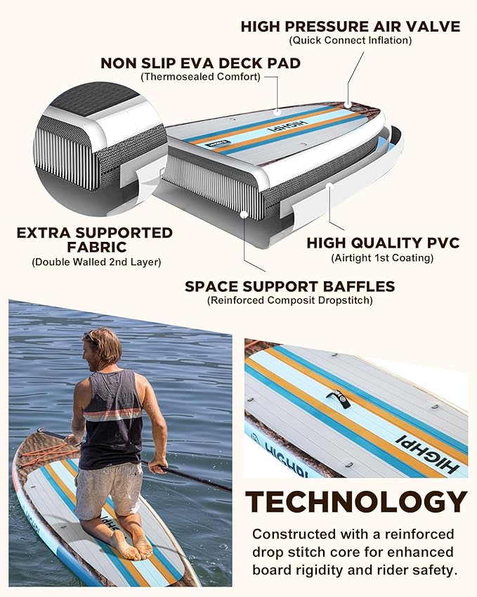 Highpi Inflatable Stand Up Paddle Board for Youth and Adults – Wide Sup with Premium Accessories, Blow Up Paddleboard for Surfing, Fishing, Yoga & More-StrideForce Fitness