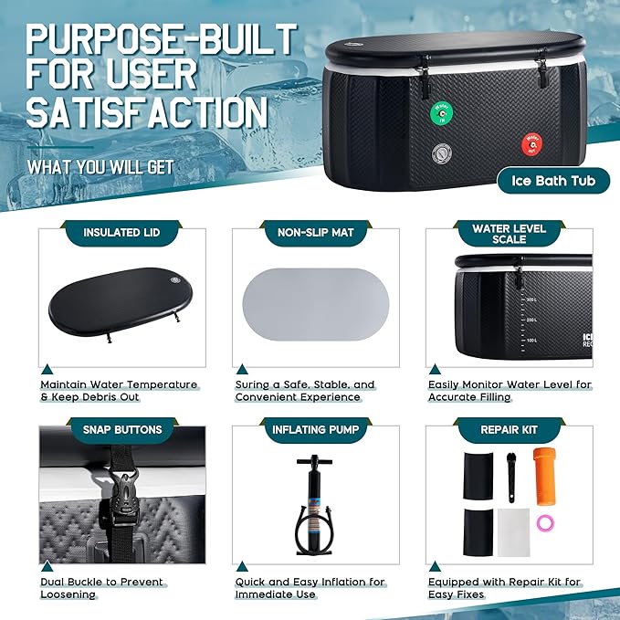 Albott Inflatable Cold Plunge Tub for Athletes, Ice Bath Tub with Insulated Lid Non-Slip Mat, Water Chiller Compatible, Portable for Outdoor & Indoor Recovery, 150 Gal, 59"L x 32"W x 28"H-StrideForce Fitness