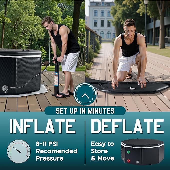 Albott Inflatable Cold Plunge Tub for Athletes, Ice Bath Tub with Insulated Lid Non-Slip Mat & Handles, Water Chiller Compatible, Portable for Indoor & Outdoor Recovery, 525 Gal, 79"L x 79"W x 33"H-StrideForce Fitness