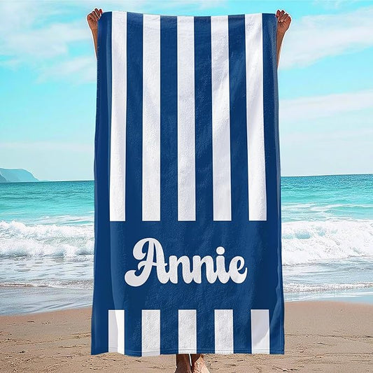JML Personalized Beach Towel with Name, Custom Cabana Stripe Beach Towel, Customized Microfiber Pool Towel, Quick Dry & Absorbent Swim Towel for Adult,Mother's Day, Birthday, Summer Holiday,Vacation-StrideForce Fitness
