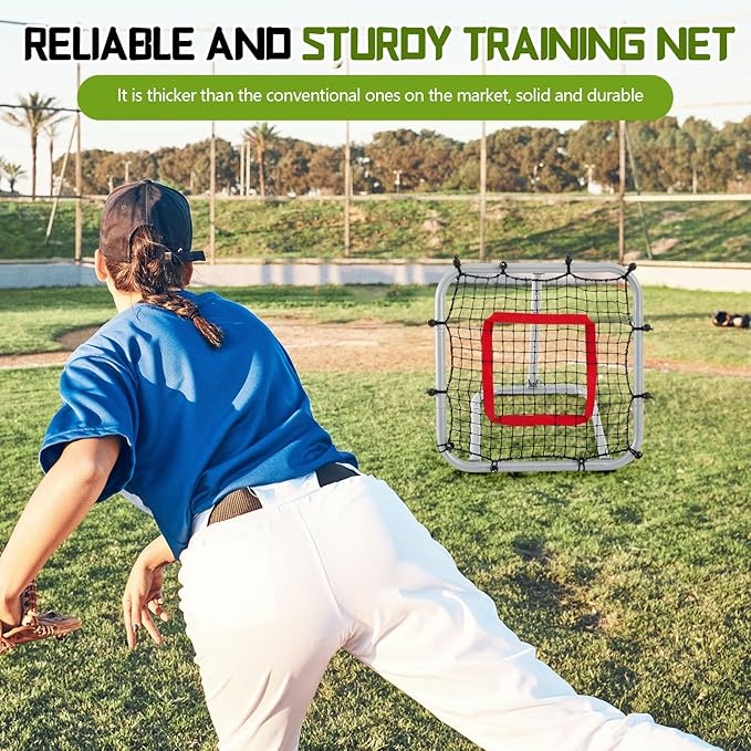 3' x 3'/1.67' x 1.67' Pro Portable Baseball and Softball Rebounder Adjustable Heavy Duty Pitch-Back Net with Bag Strap Fielding Trainer Net 3 Angles Ground Balls Line Drives Pop Flies-StrideForce Fitness