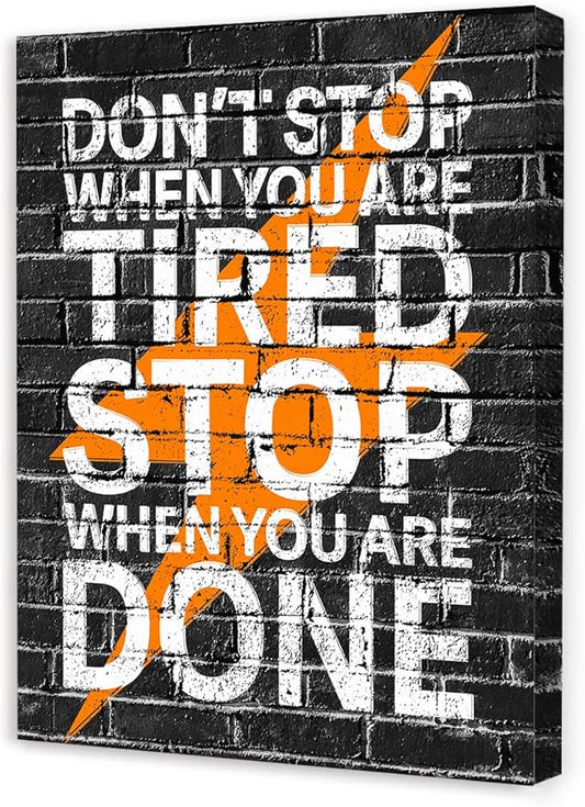 Gym Quotes Wall Art,Inspirational Workout Wall Decor,Don't Stop When You're Tired Stop When You're Done Canvas Wall Art for Home Gym Exercise Fitness Room-StrideForce Fitness