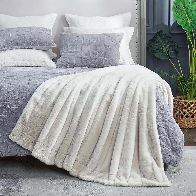 Cozy Bliss Faux Fur Throw Blanket for Couch, Cozy Soft Plush Thick Winter Blanket for Sofa Bedroom Living Room, 50 * 60 Inches Beige-StrideForce Fitness