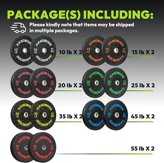 2-Inch Bumper Plates High Bounce, Olympic Weight Plate Set 45/100/160/190/260/300lb, Barbell Weight Plates Set for Home Gym, Colored Weights Rubber Strength Training Plate for Weight Lifting-StrideForce Fitness