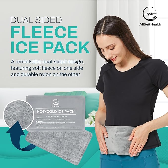 Reusable Ice Packs for Injuries - (10" x 6") Soft Ice Pack with 1 Sided Velvet Soft Fleece Fabric, Flexible Hot and Cold Gel Ice Pack Set, Grey, Pack of 2-StrideForce Fitness