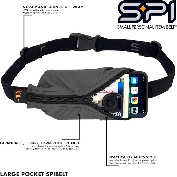 SPIbelt Running Belt for Women Men, Phone Holder for Running, Running Fanny Pack, Holder for Phone, Running Waist Pack, Adjustable Waist, [Fits All Phones]. Black with Turquoise Zipper-StrideForce Fitness