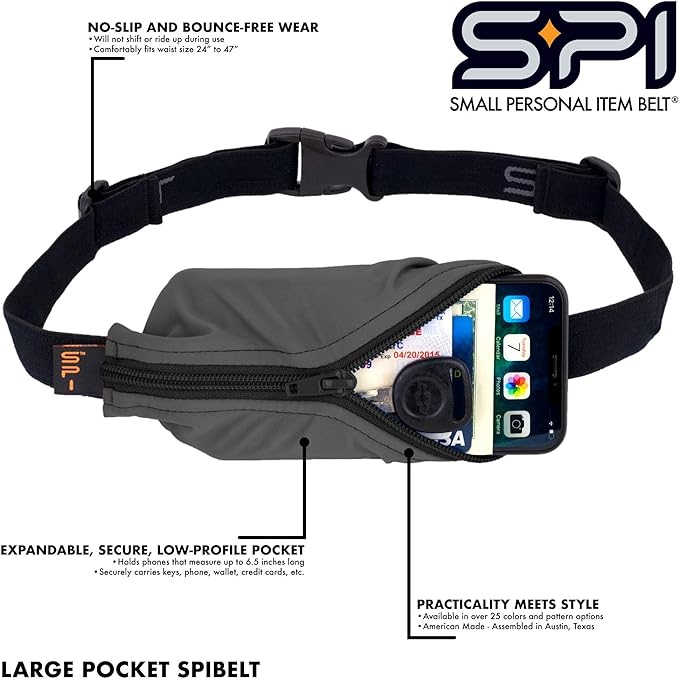 SPIbelt Running Belt for Women Men, Phone Holder for Running, Running Fanny Pack, Holder for Phone, Running Waist Pack, Adjustable Waist, [Fits All Phones]. Rave with Black Zipper-StrideForce Fitness