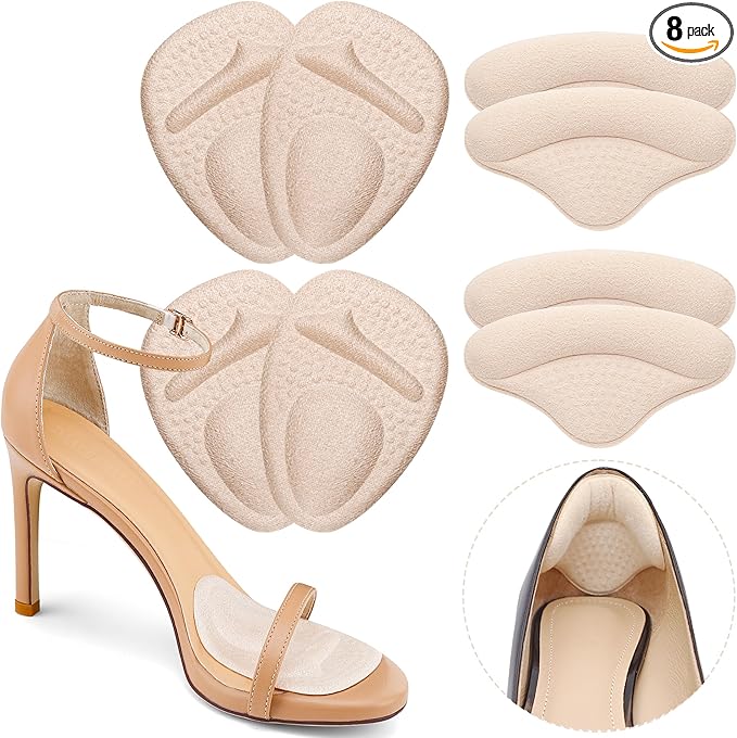 Ball of Foot Cushions, Metatarsal Pads, Heel Cushion, Grips Liners for Pain Relief, Blisters, Friction - Non-Slip Shoe Inserts for Loose Shoes, Shoe Fillers Make Shoes Fit Tighter-StrideForce Fitness