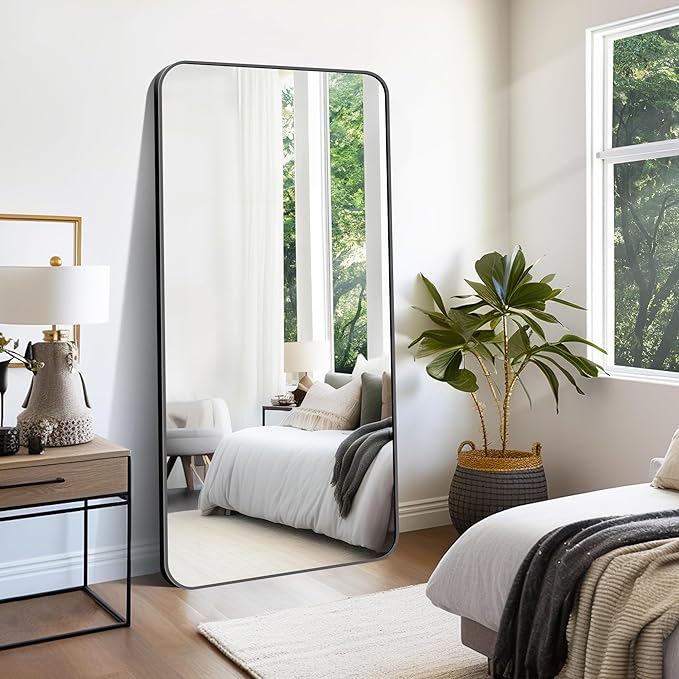 FORBATH Large Bathroom Mirror 72x36 Inches, Black Oversized Wall Mirror for 2 Sinks Aluminum Frame Full Length Rounded Corner Morndern Mirror for Bathroom Bedroom Entryway Living Room-StrideForce Fitness