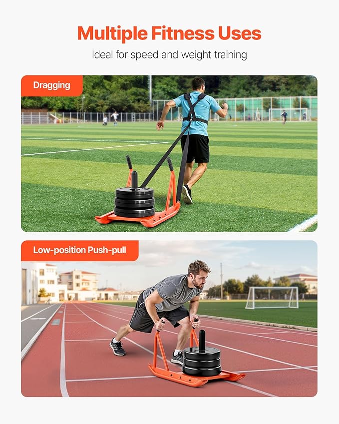 VEVOR Weight Sled, Steel Power Sled, Fitness Strength Training Sleds for Athletic Exercise Speed Improvement, Workout Fitness Equipment with Handle, Compatible with 1/2 in Weight Plates, Orange-StrideForce Fitness