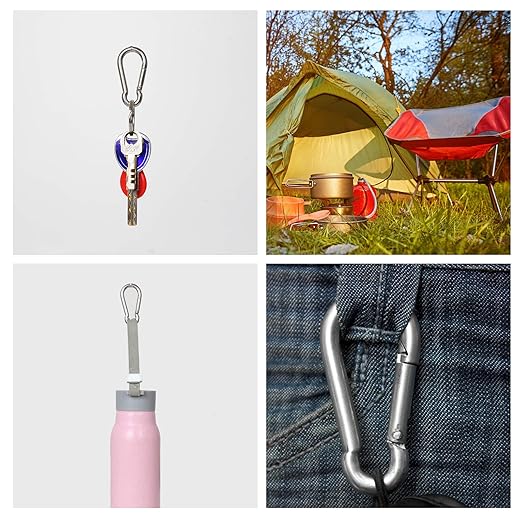 MIVIDE 50 PCS Stainless Steel Spring Snap Carabiner, Round, Silver, 2 Inch, Auto-locking, Camping, Hiking, Fishing, Boating, Dog Leash, Keychain-StrideForce Fitness