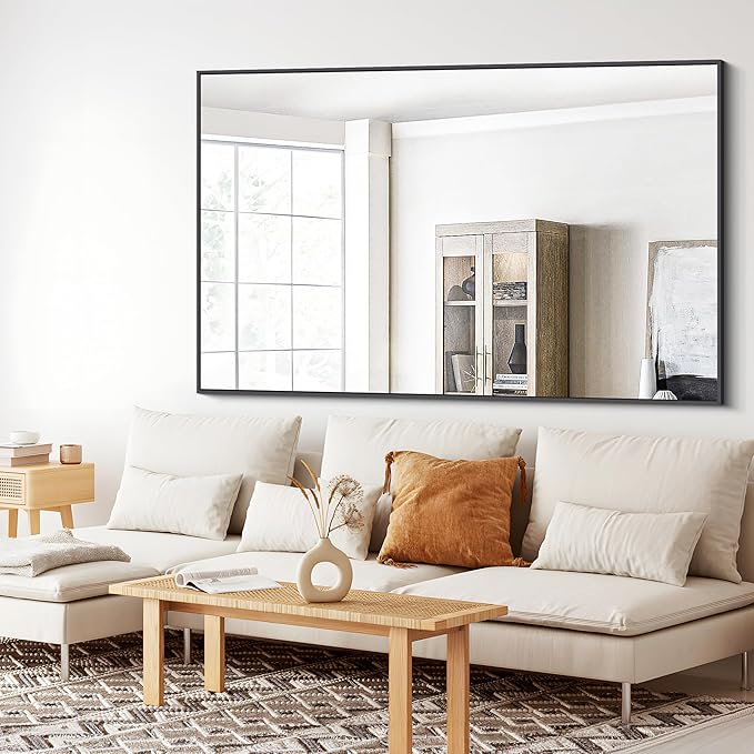 Bathroom Mirror,55x36 inch Large Wall Mirror for Bathroom Wall Mounted Black Rectangle Corner Mirrors,Black Bathroom Mirror for Living Room,Farmhouse,Bedroom Entryway,Horizontal/Vertical-StrideForce Fitness