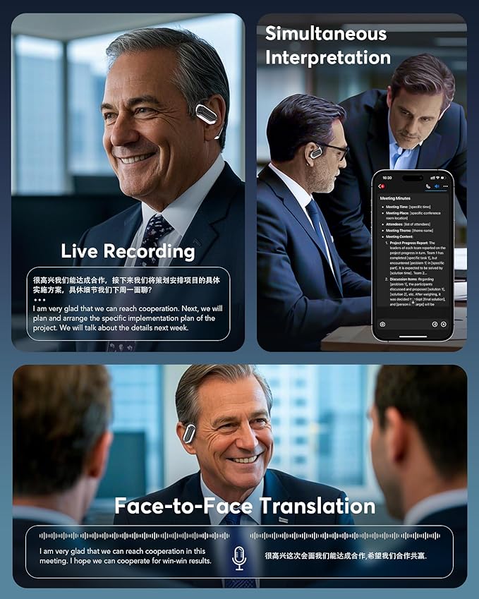 AI Language Translation Earbuds, Bluetooth 5.4 Headphones Translator for 144 Languages & Accents, OWS LCD Touch Screen Real-Time Earphones Fit iOS and Android Ideal for Travel Business Learning-StrideForce Fitness