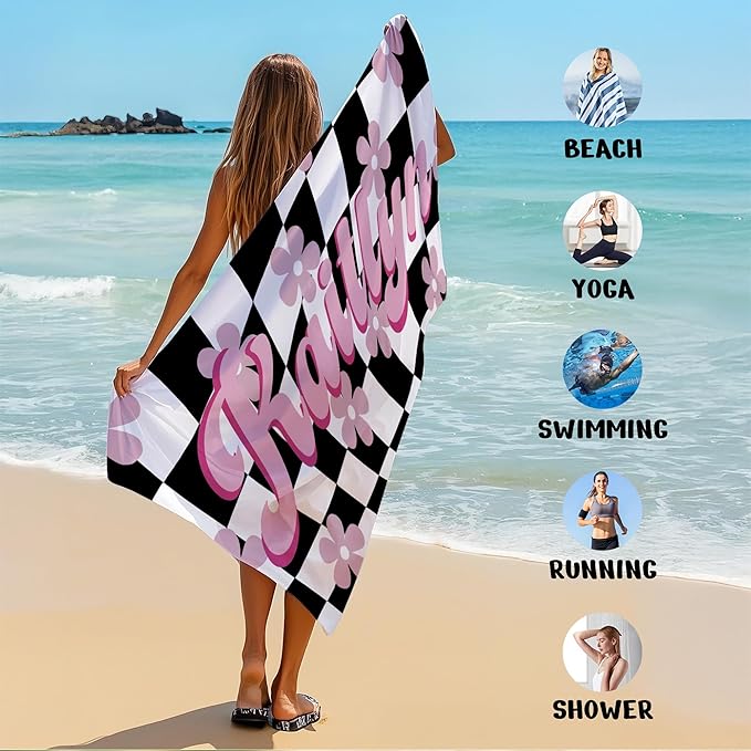 JML Personalized Beach Towel with Name, Custom Flower Beach Towel, Customized Microfiber Pool Towel, Quick Dry & Absorbent Swim Towel for Adult,Mother's Day, Birthday, Summer Holiday,Vacation-StrideForce Fitness