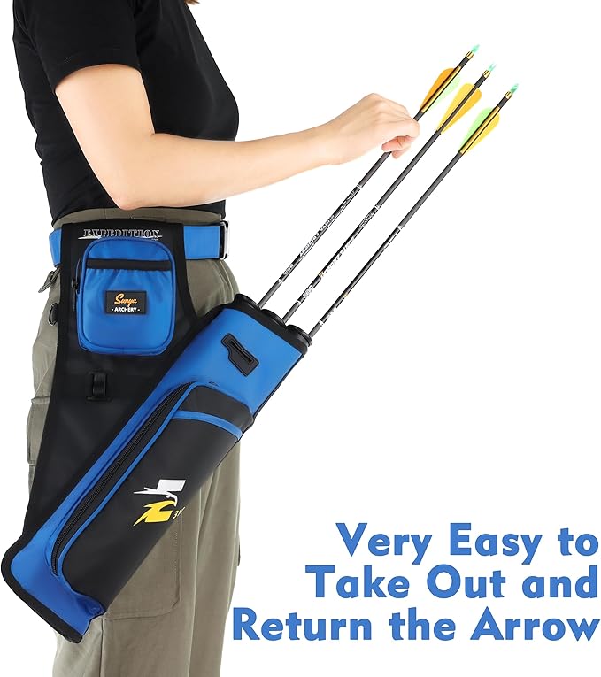 SUNYA Archery Hip Quiver for Arrows. Includes 3 Tubes Arrow Holder, Accessories Pockets and Waist Belt. Fit for Compound and Recurve Bow Practice.-StrideForce Fitness