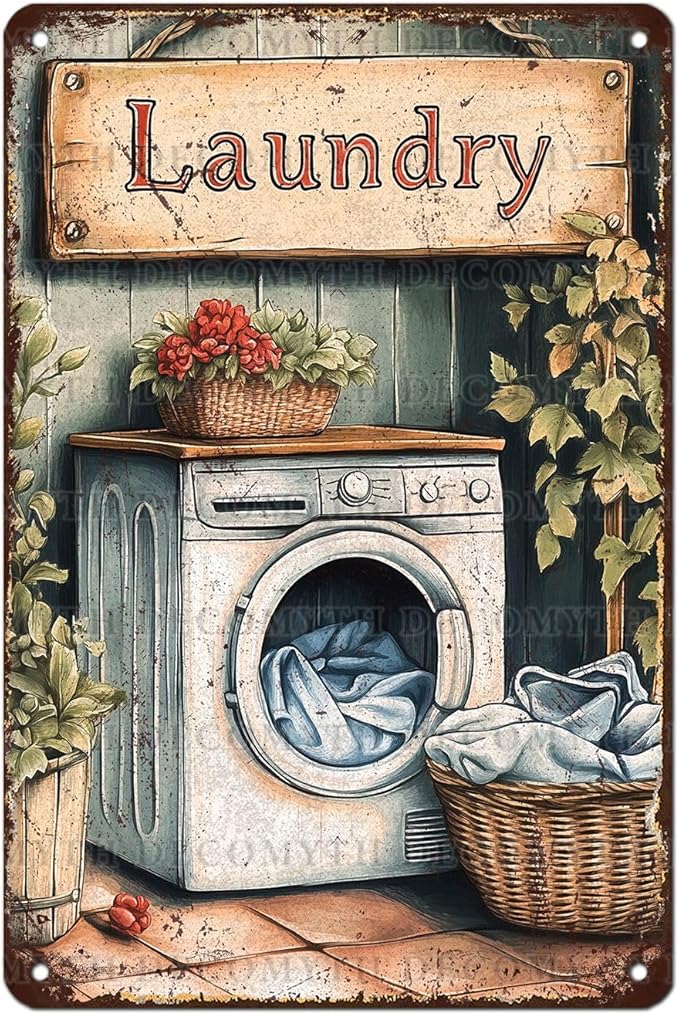 Vintage Laundry Room Tin Sign Retro Metal Poster Funny Laundry Wall Art Cafe Toilet Farm Room Garden Plaque Outdoor Farmhouse Decor Bathroom Restroom 12 * 8inch-StrideForce Fitness