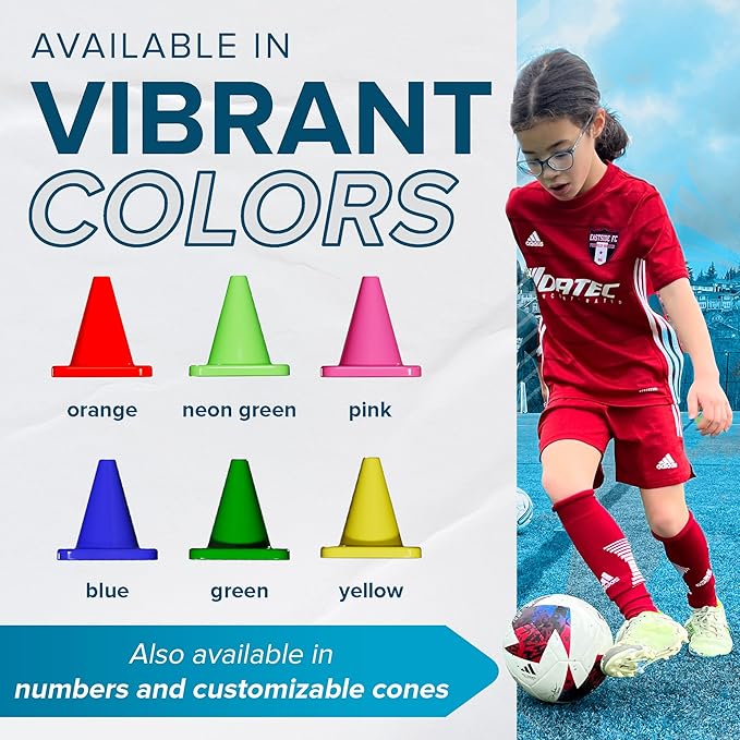 LVL10 Pro Training Cones - 6" Soccer Training Cones for Sports - for Basketball, Football, Basketball and Agility Drills - Soccer Field Markers That Won't Crack, Slide or Fly-StrideForce Fitness