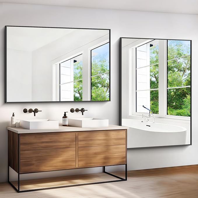 Bathroom Mirror,60x40 inch Bathroom Mirrors for Over Sink,Large Wall Mirror for Bathroom Wall Mounted Rectangle Mirrors,Black Vanity Mirror for Living Room,Bedroom Entryway,Horizontal/Vertical-StrideForce Fitness