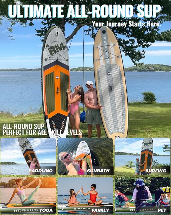 BM Paddle Board Inflatable Stand Up Paddle Board, SUP Paddleboard for Adult, Premium Accessories | Non-Slip EVA Deck & Foam Handles, Camera Mount, Double Action Pump, 85L Travel Backpack-StrideForce Fitness
