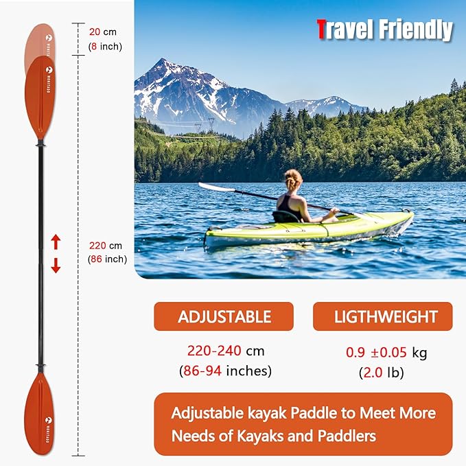 Kayak Paddle Premium Carbon Fiber Paddle with Reinforced PP + Fiberglass Blade, Floating Adjustable Kayaking Oars, 3 Piece, 220-240 cm/86-94 Inches, 240-260 cm/94-102 Inches-StrideForce Fitness
