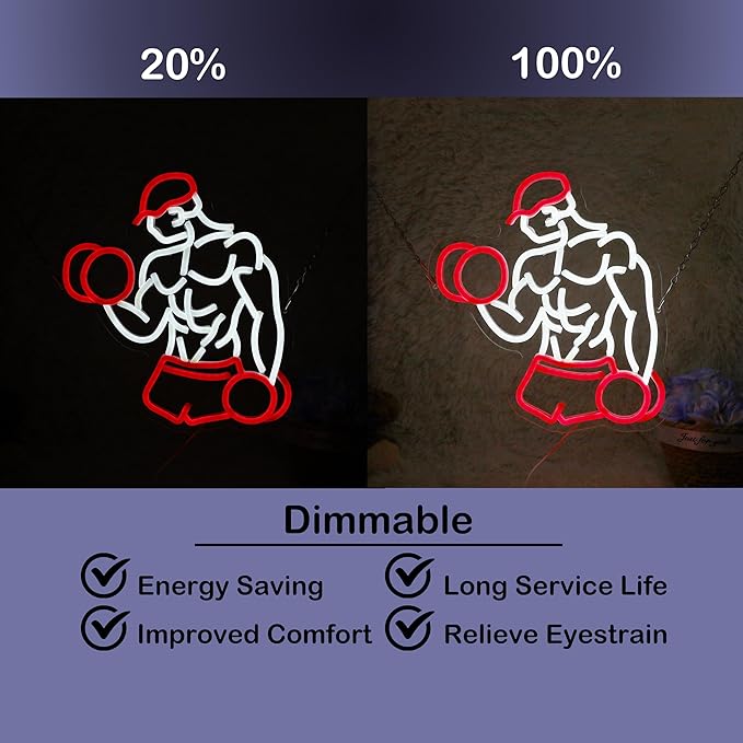 Home Gym Neon Sign Man lifting Dumbbell Build Muscle Led Light Up Sign Dimmable Gym Lighting for Home Gym Decor Men Cave Gifts 12.5"×12.8"-StrideForce Fitness