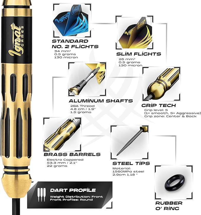 IgnatGames Premium Steel Tip Darts – 3/6/12 Pack Brass Barrels with Aluminum Shafts, 16 GlideXPro Flight Set, Tool Kit & Giftable Case-StrideForce Fitness