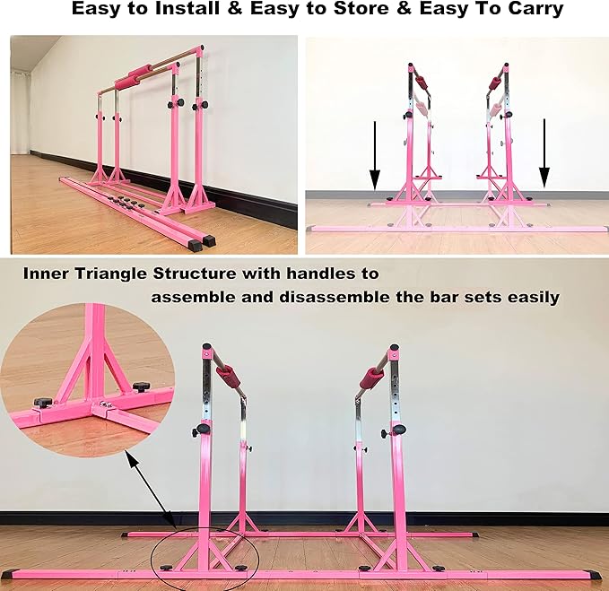 Gymnastics Double Horizontal Bars 3Play Parallel Bars Uneven Bars Gymnastics Training Kip Bar with 304 Stainless Steel Regulating Arms & Fiberglass Rail for Indoor Outdoor Home Club Use-StrideForce Fitness