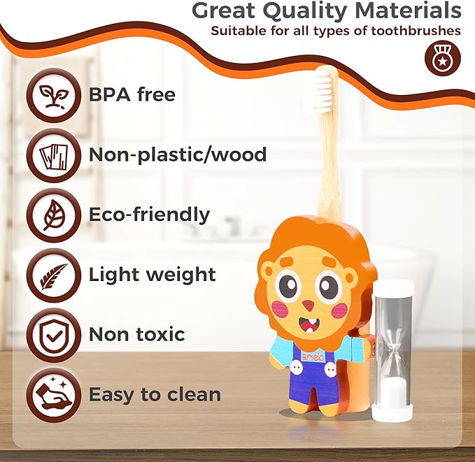 Arielo Lion Toothbrush Holder - Kids Toothbrush with Timer - Autism & Sensory Kids (Leo)