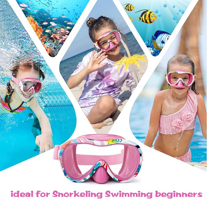 Kids Swim Goggles with Nose Cover, 180° Panoramic Snorkel Mask with Anti-Fog & Anti-Leak Design, Comfort Fabric Strap UV Protection Lens for Boys Girls Ages 3-15-StrideForce Fitness