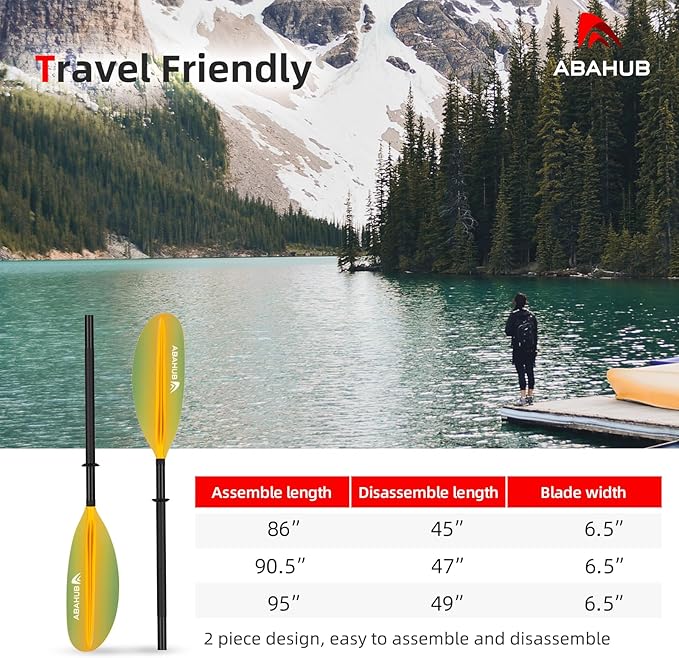 Abahub Kayak Paddle, 90.5 Inches Kayaking Oars for Boating, Canoeing with Free Paddle Leash, Aluminum Alloy Shaft Black/Blue/Green/Orange/Yellow Plastic Blades-StrideForce Fitness