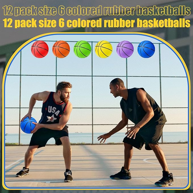 Jerify 12 Pack Official Size Rubber Basketballs for Kids Child Junior Youth Indoor Outdoor Sports Basket Balls with Pump Back to School Student Gifts Operation Christmas Bulk Items-StrideForce Fitness