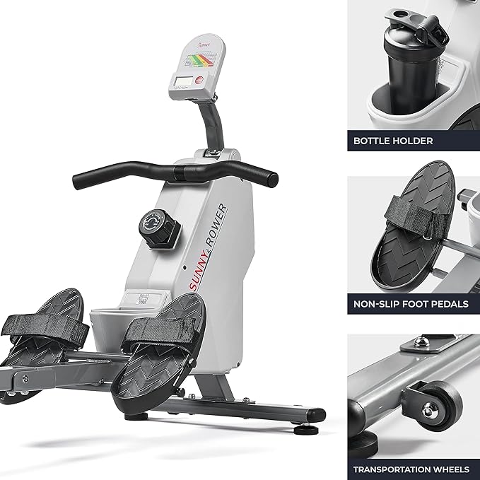 Sunny Health & Fitness Magnetic Rowing Machine for Home Exercise, Quiet & Smooth Rower with Compact Storage and Optional Free SunnyFit App Connectivity-StrideForce Fitness