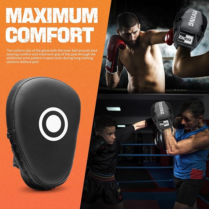 Boxing Pads for Men, Women, & Kids, Leather Focus Mitts for Martial Arts, Boxing Training, Curved Punch Mitts for Karate, Kickboxing,Muay Thai, Taekwondo-StrideForce Fitness